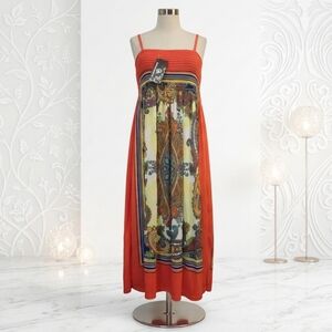 Global Fashion Inc. Vibrant Orange Paisley Smocked Maxi Dress